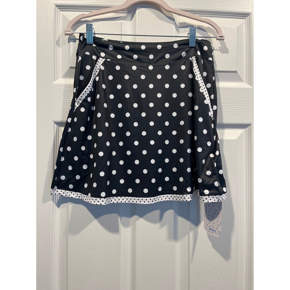 Acegolfs Womens Black White Polka Dot Golf Tennis Skort UPF 50+ Size Small NWT